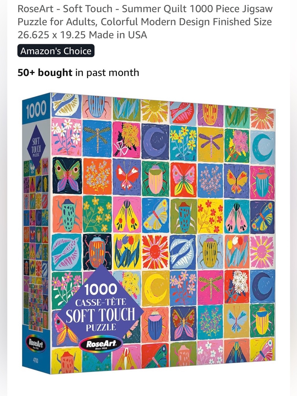 RoseArt Summer Quilt 1000-Piece Soft Touch Jigsaw Puzzle - Multicolor